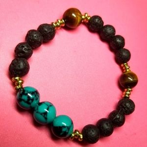 turquoise, tiger eye, lava stone stretch bracelet